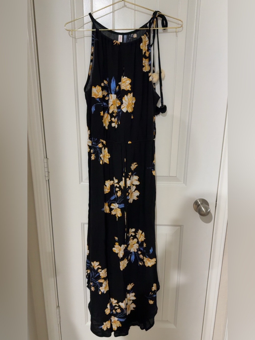 Xhilaration Black Maxi Dress with Yellow and Light Blue Floral Accents